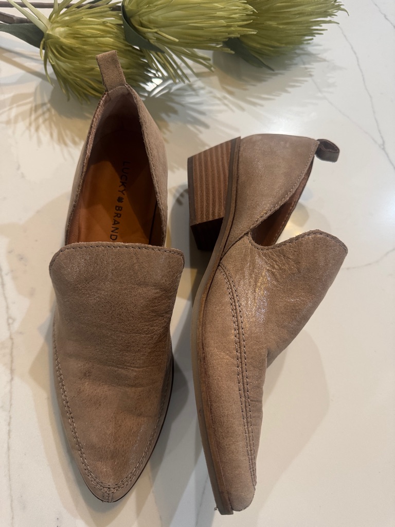 Lucky Brand Taupe Suede Pointed Slip-On Mules Size 8.5